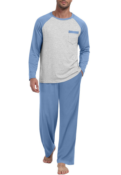 MLXSJ Mens Pajama Set Pjs Sleepwear Soft Comfy Sleep Set With Pocket S-3XL