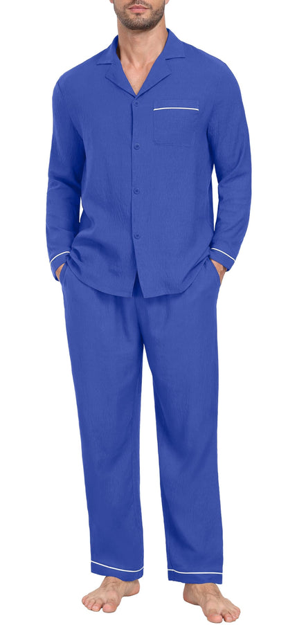 PrinStory Men's Pajamas Set Long Sleeve Button Down Sleepwear Pjs S-2XL