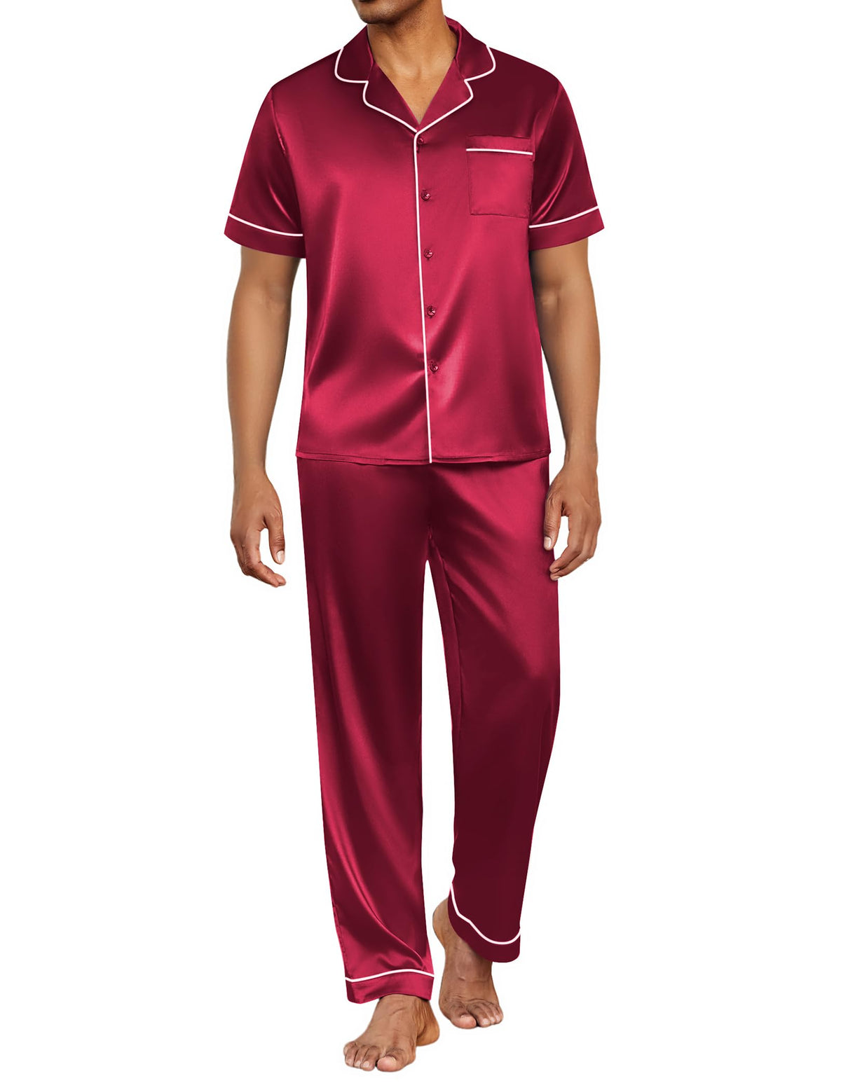 Ekouaer Mens Satin Pajama Set Short Sleeve Button Down Sleepwear with Pant