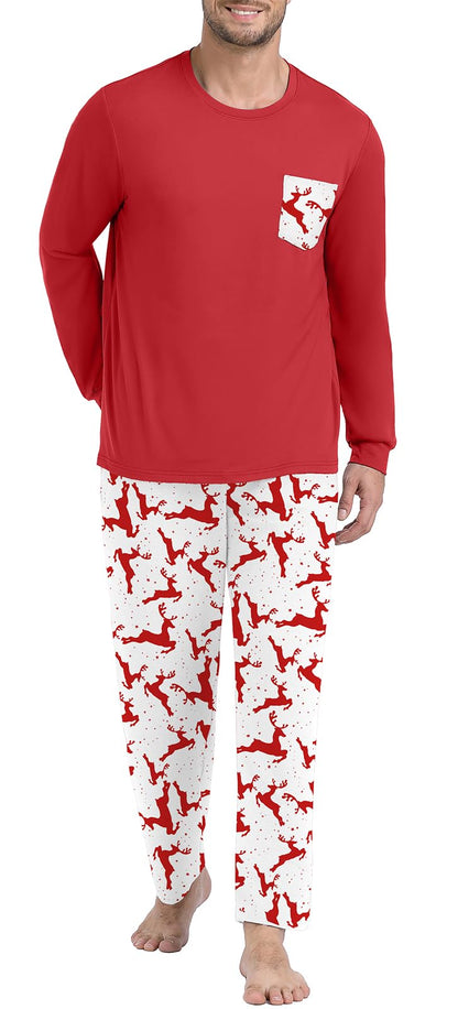 PrinStory Men's Pajama Sets Loungewear Sleepwear Pjs Lightweight Long Sleeve Shirts and Bottoms Soft Comfy Sleep Sets S-4XL