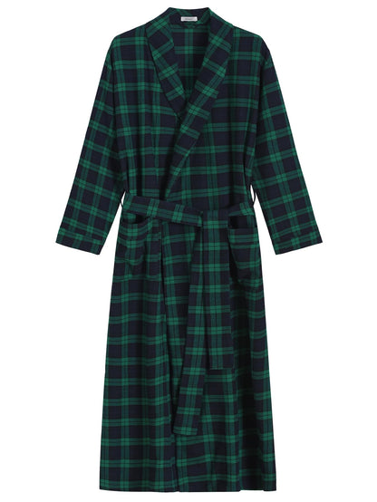 Latuza Men's Cotton Flannel Long Robe Full Length Plaid Bathrobe