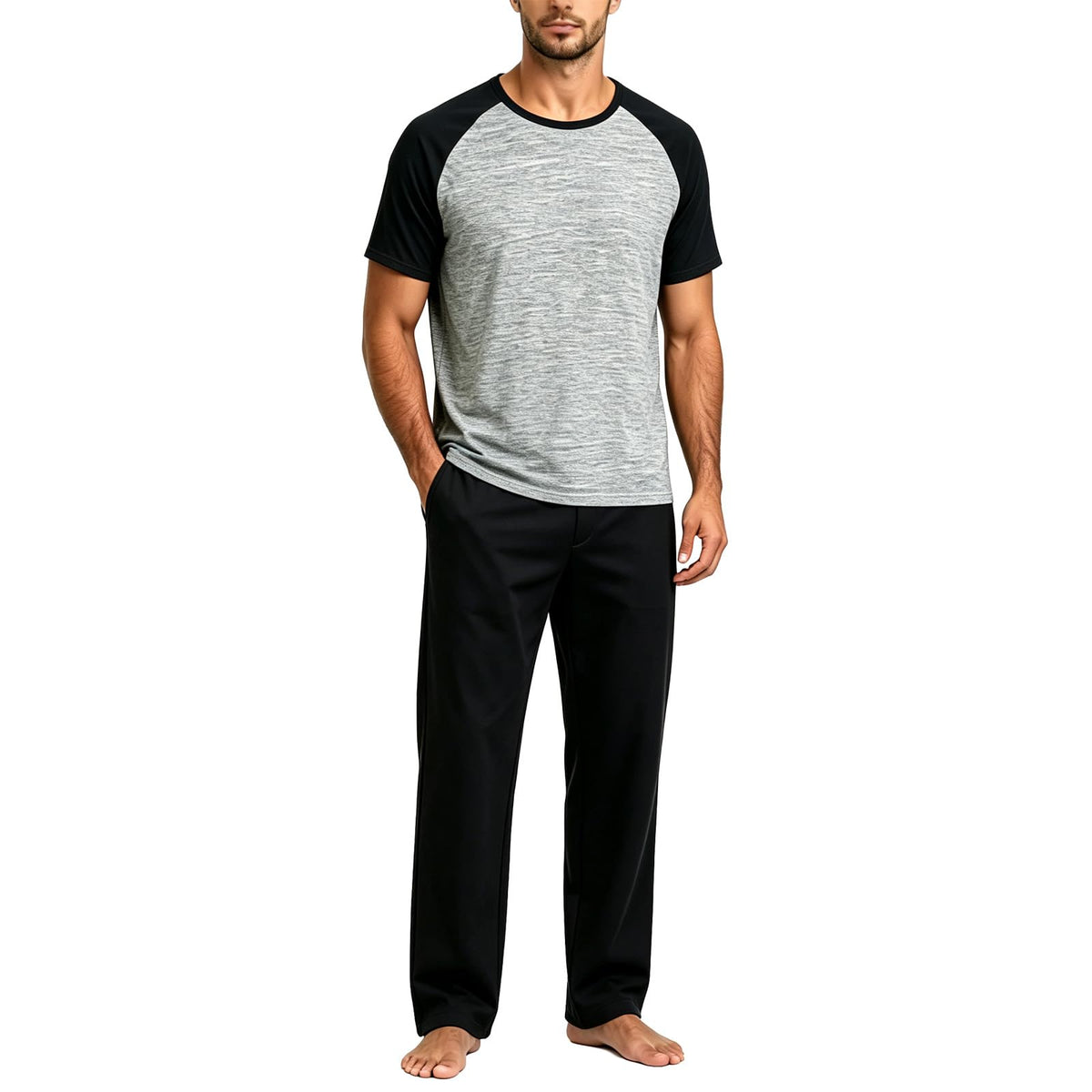 Men's Pajama Lounge Set - Soft 2 Piece Sleepwear with Pockets