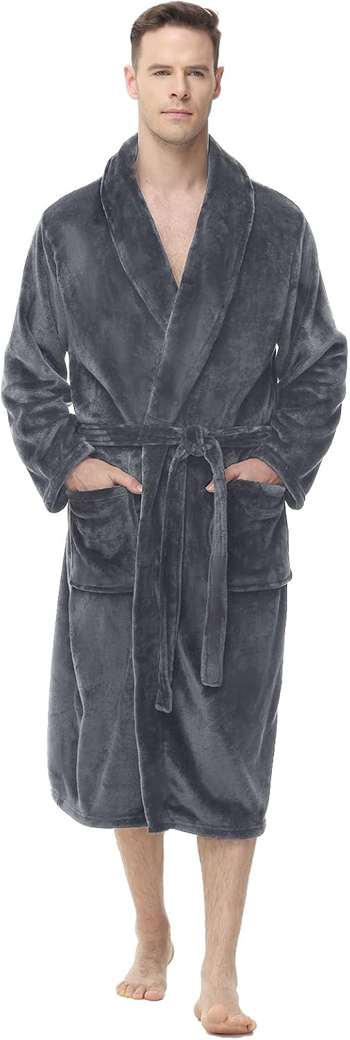 Yurhap Mens Fleece Robe, Soft Plush Robe for Men, Fluffy Bathrobe with Belt