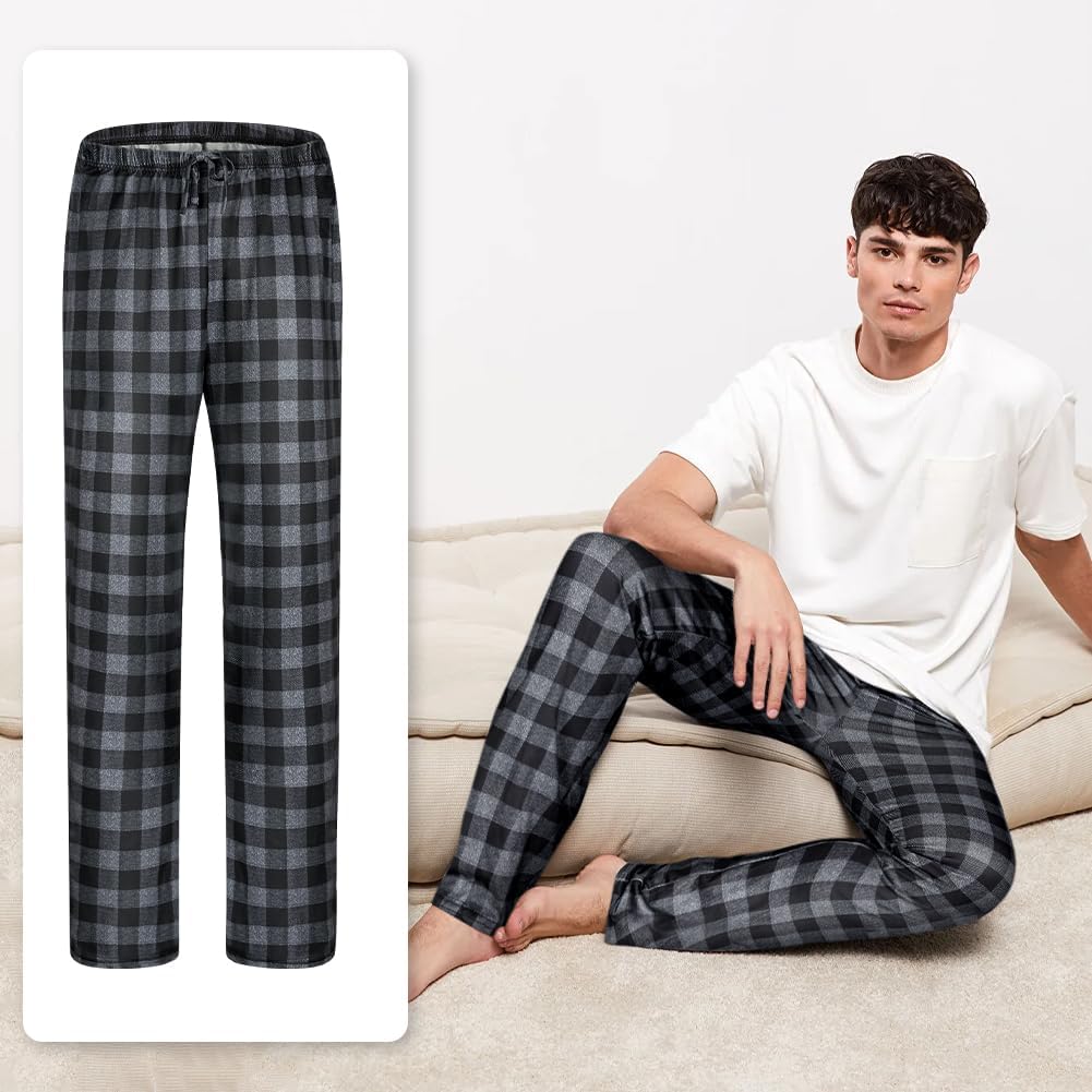 Mens Pajama Pants Cotton Drawstring Lounge Sleep Pants with Pockets Comfy Elastic Waist Pj Pajama Bottoms Sleepwear