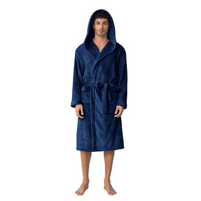 Men's Hooded Robe, Premium Plush Warm Bathrobe