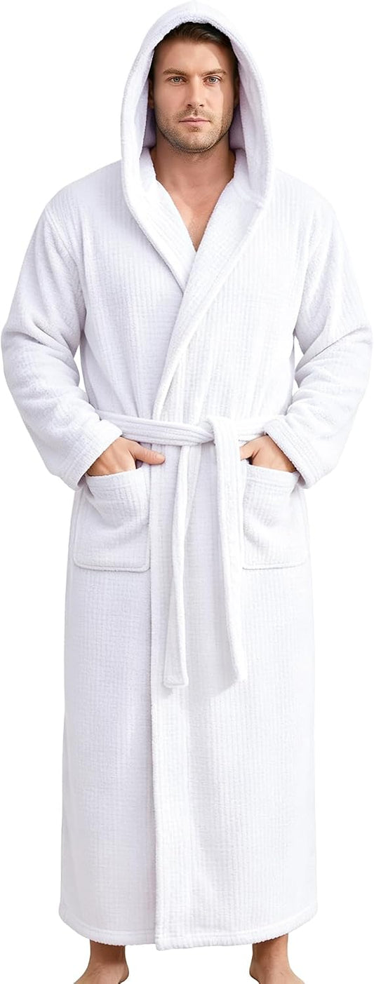 PJGGZ Bathrobes for Men Full Length - Soft Absorbent Long Towel Robes with Hood (Available for Big and Tall)
