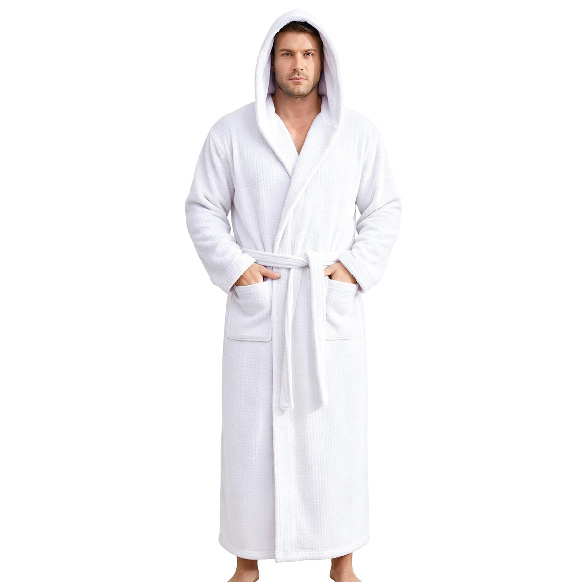 PJGGZ Bathrobes for Men Full Length - Soft Absorbent Long Towel Robes with Hood (Available for Big and Tall)
