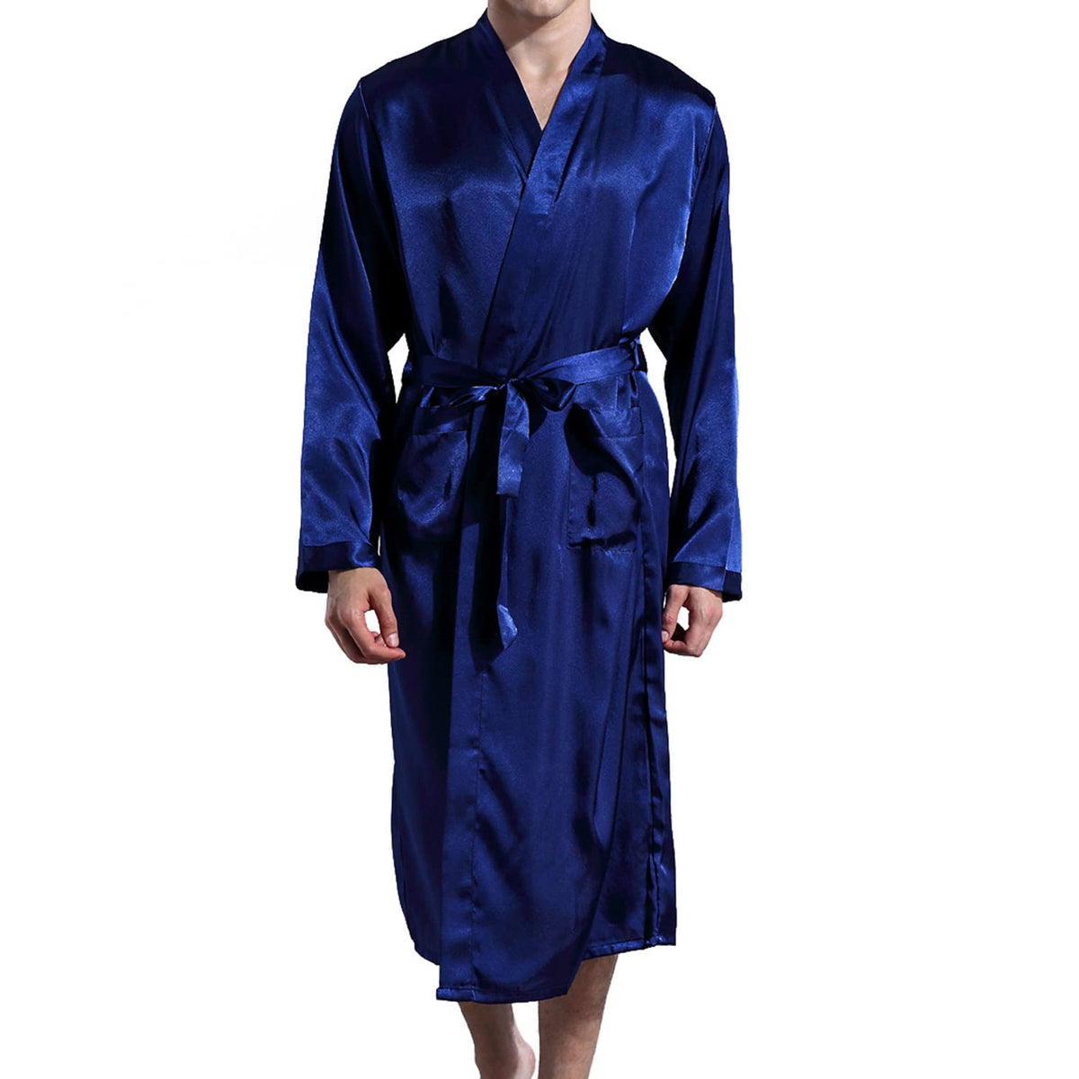 Previn Men's Satin Kimono Robe Long Spa Bathrobes Luxurious Silk Long Sleeve Loungewear