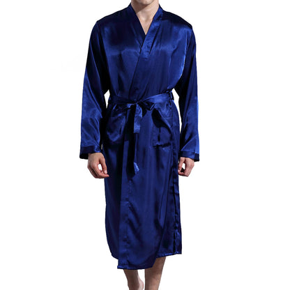 Previn Men's Satin Kimono Robe Long Spa Bathrobes Luxurious Silk Long Sleeve Loungewear