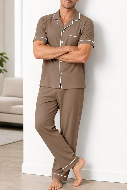 SWOMOG 100% Cotton Men Pajamas Set Button Down Short Sleeve Sleepwear Loungewear Pjs Set with Pockets