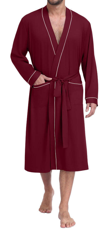 PrinStory Mens Lightweight Robe Soft Knit Kimono Long Bathrobe Loungewear