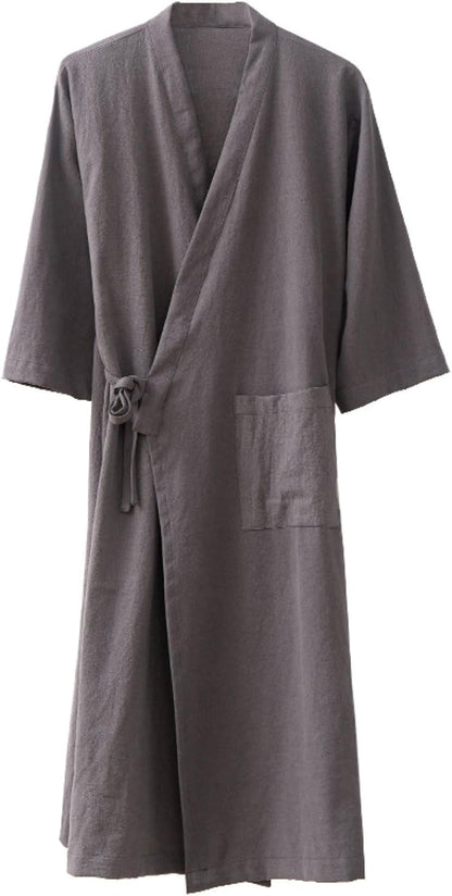 Men's Women's Cotton Linen Bathrobe Couples Japanese-Style Absorbent Quick-Drying Kimono Yukata Sauna Robe