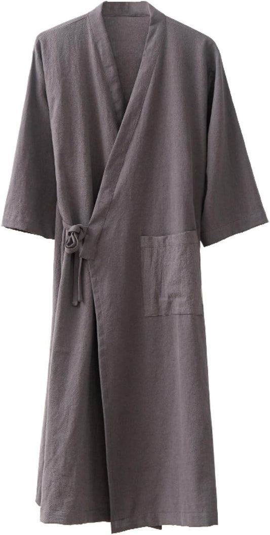 Men's Women's Cotton Linen Bathrobe Couples Japanese-Style Absorbent Quick-Drying Kimono Yukata Sauna Robe
