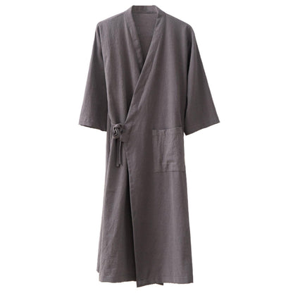 Men's Women's Cotton Linen Bathrobe Couples Japanese-Style Absorbent Quick-Drying Kimono Yukata Sauna Robe