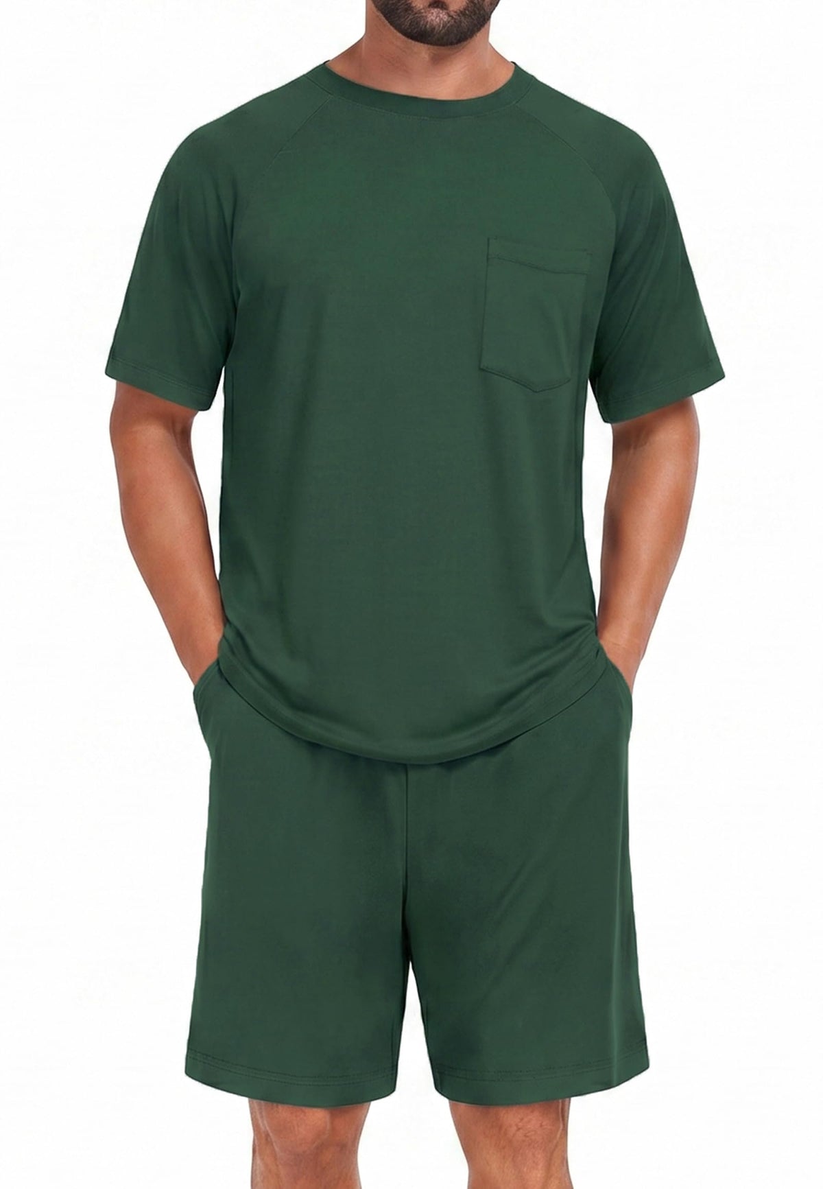 Mens Pajamas Set Shirt and Shorts Lightweight Summer Sleepwear