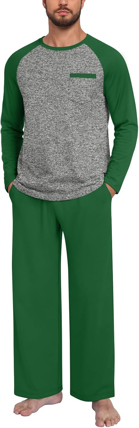 Anyhold Mens Pajamas Set Fall Long Sleeve Matching Couple Pjs Pocket