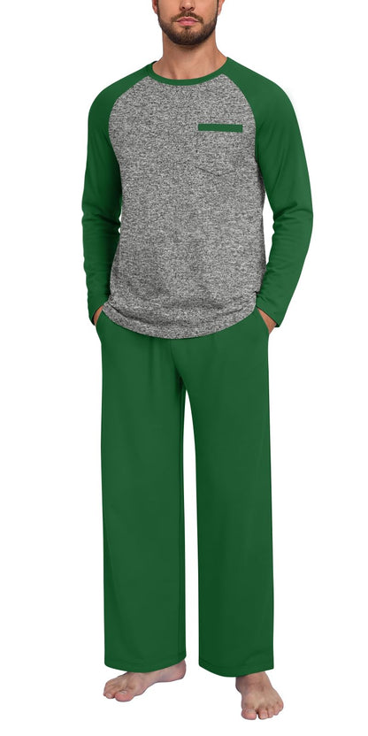 Anyhold Mens Pajamas Set Fall Long Sleeve Matching Couple Pjs Pocket