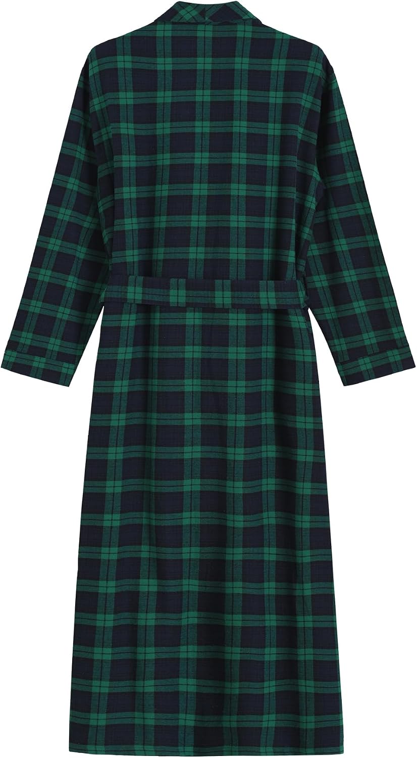 Latuza Men's Cotton Flannel Long Robe Full Length Plaid Bathrobe