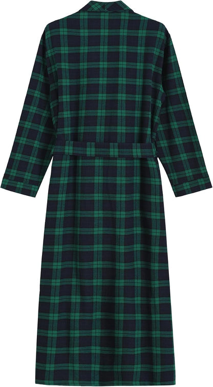 Latuza Men's Cotton Flannel Long Robe Full Length Plaid Bathrobe