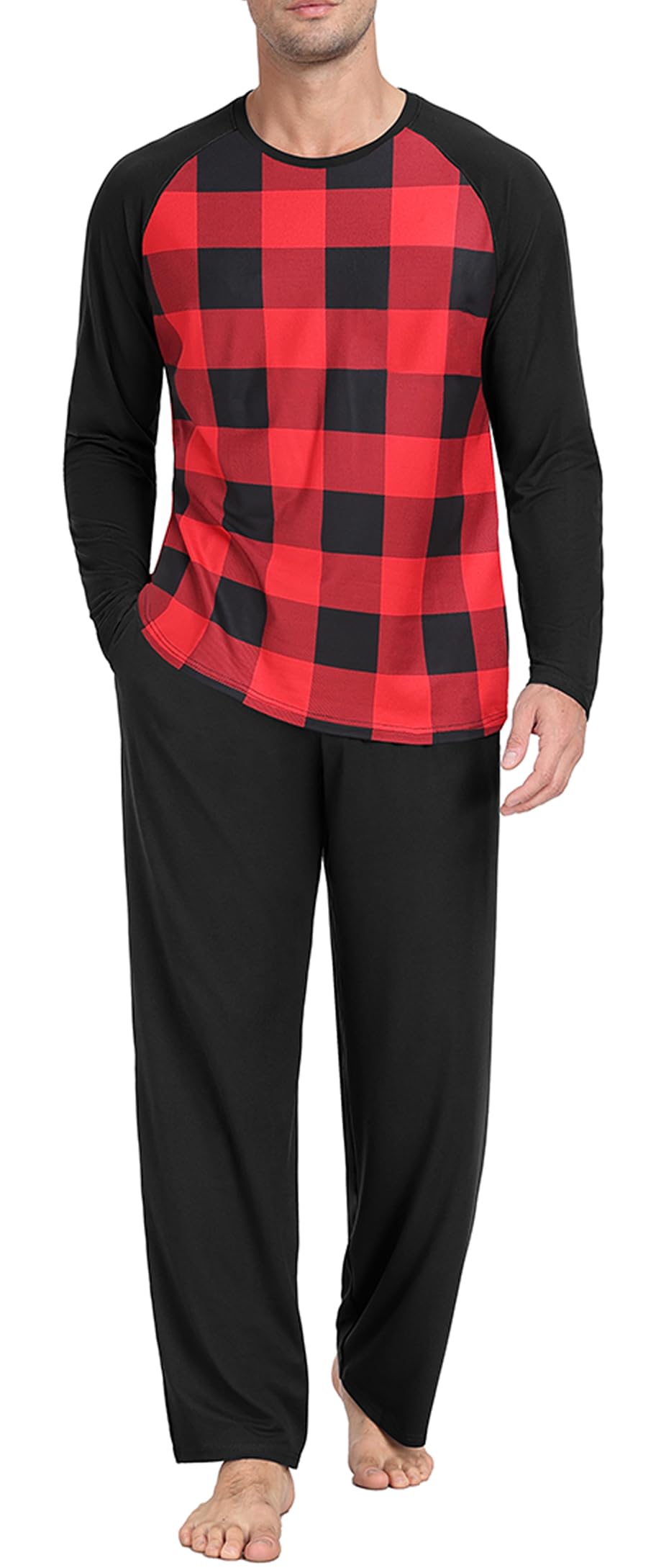 PrinStory Men's Pajama Sets Loungewear Sleepwear Pjs Lightweight Long Sleeve Shirts and Bottoms Soft Comfy Sleep Sets S-4XL