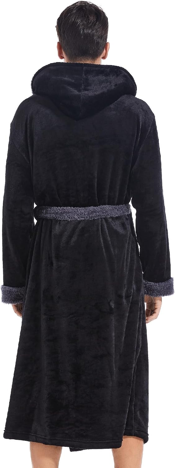 Inner Wish Mens Hooded Robe, Plush Long Highly Absorbent Bath robes Cozy Warm Bathrobe Fuzzy male Spa Robe With Pockets