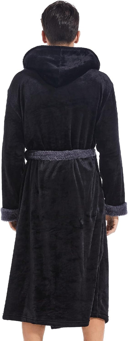 Inner Wish Mens Hooded Robe, Plush Long Highly Absorbent Bath robes Cozy Warm Bathrobe Fuzzy male Spa Robe With Pockets