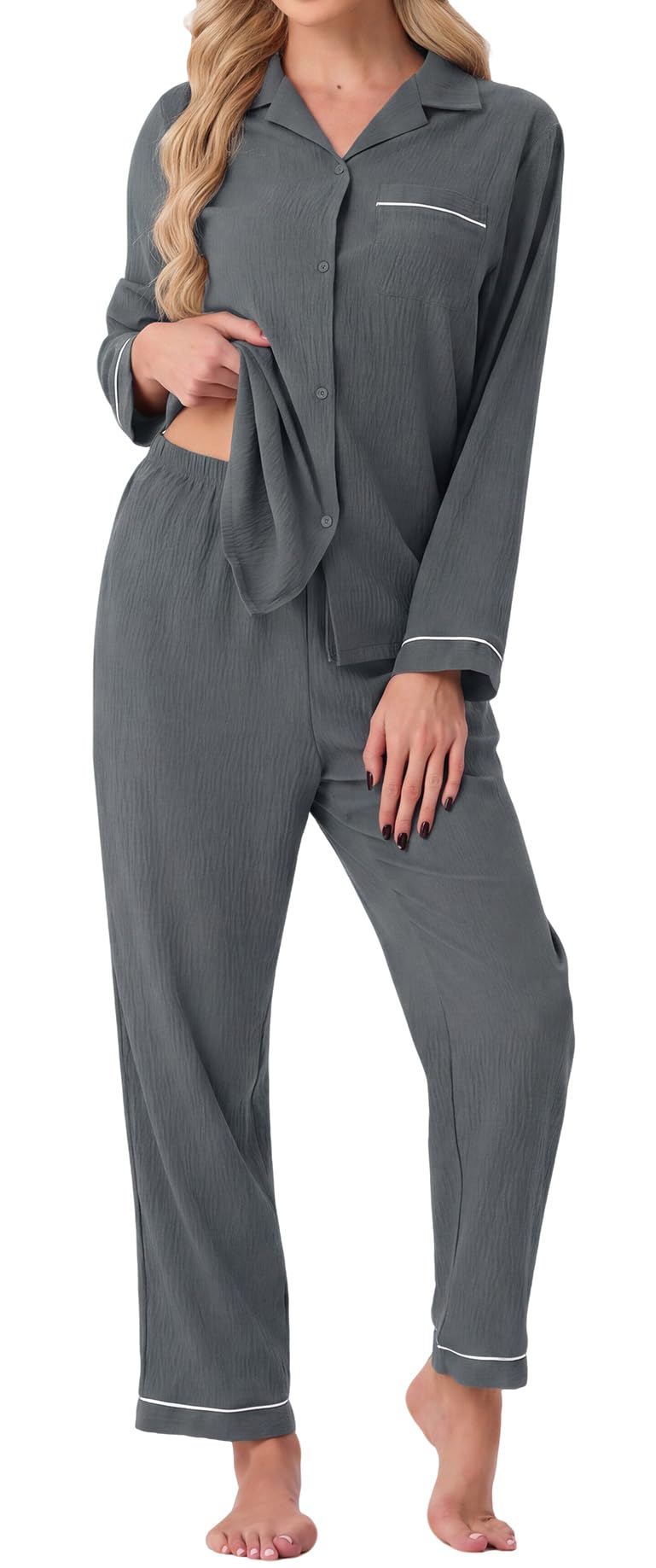 PrinStory Men's Pajamas Set Long Sleeve Button Down Sleepwear Pjs S-2XL