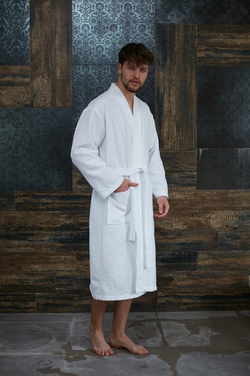 BAGNO MILANO 100% Turkish Cotton Waffle Men's Bathrobe, Soft Spa & Hotel