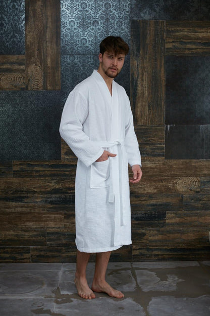 BAGNO MILANO 100% Turkish Cotton Waffle Men's Bathrobe, Soft Spa & Hotel