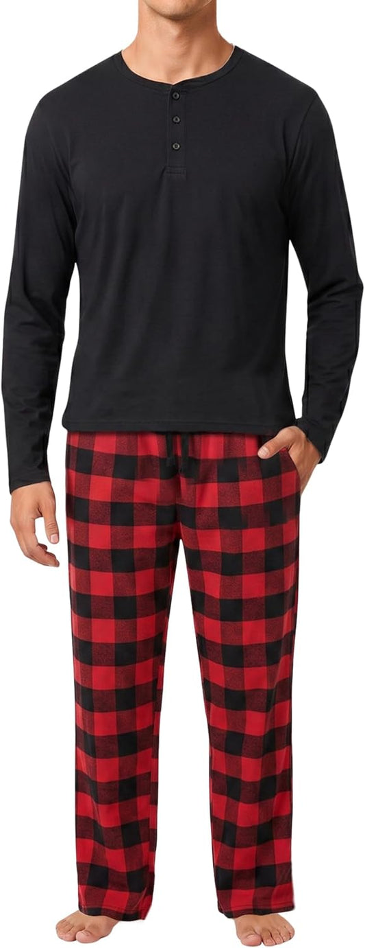 #followme Men's Pajama Set, Henley Top & Flannel Plaid Pajama Pants
