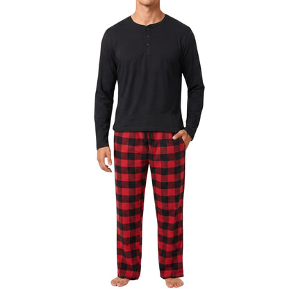 #followme Men's Pajama Set, Henley Top & Flannel Plaid Pajama Pants