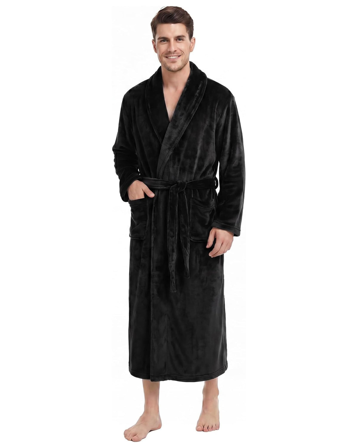 U2SKIIN Mens Robe Plush Flannel Bathrobe for Men Shawl Collar