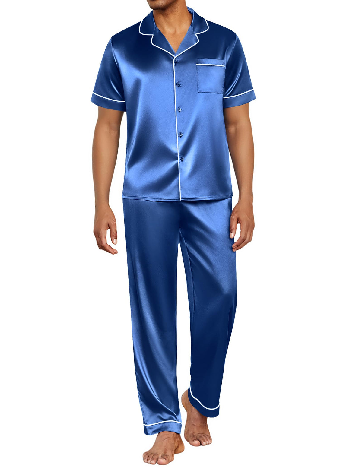 Ekouaer Mens Satin Pajama Set Short Sleeve Button Down Sleepwear with Pant