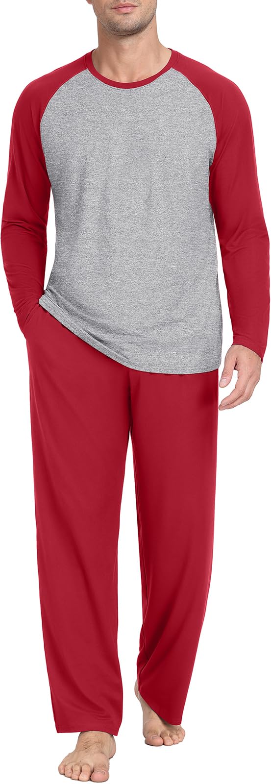 PrinStory Men's Pajama Sets Loungewear Sleepwear Pjs Lightweight Long Sleeve Shirts and Bottoms Soft Comfy Sleep Sets S-4XL
