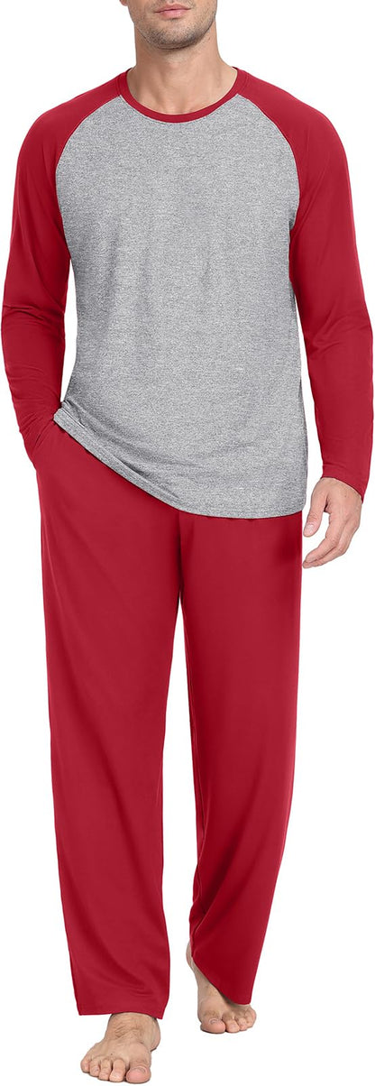 PrinStory Men's Pajama Sets Loungewear Sleepwear Pjs Lightweight Long Sleeve Shirts and Bottoms Soft Comfy Sleep Sets S-4XL