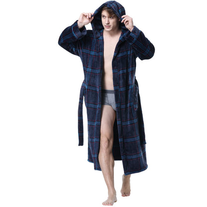 KEMUSI Hooded Herringbone Men's Soft Spa Full Lenght Bathrobe,Comfy Full Length Warm Nightdress