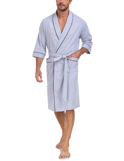 EA'S SECRET 100% Cotton Men's Lightweight Robe Summer Short Sleeve Bathrobe Soft Knee Length Robe with Pockets