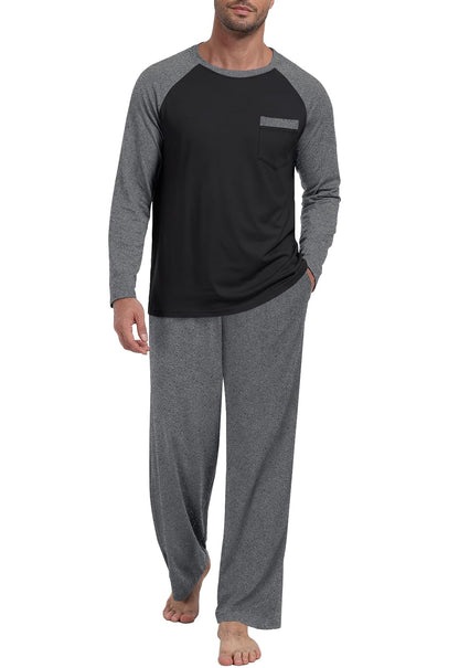 MLXSJ Mens Pajama Set Pjs Sleepwear Soft Comfy Sleep Set With Pocket S-3XL