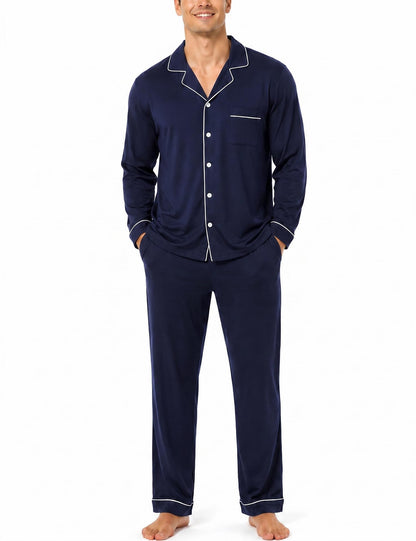 SWOMOG Mens 100% Cotton Pajama Sets, Soft Long Sleeve Sleepwear Pjs Sets