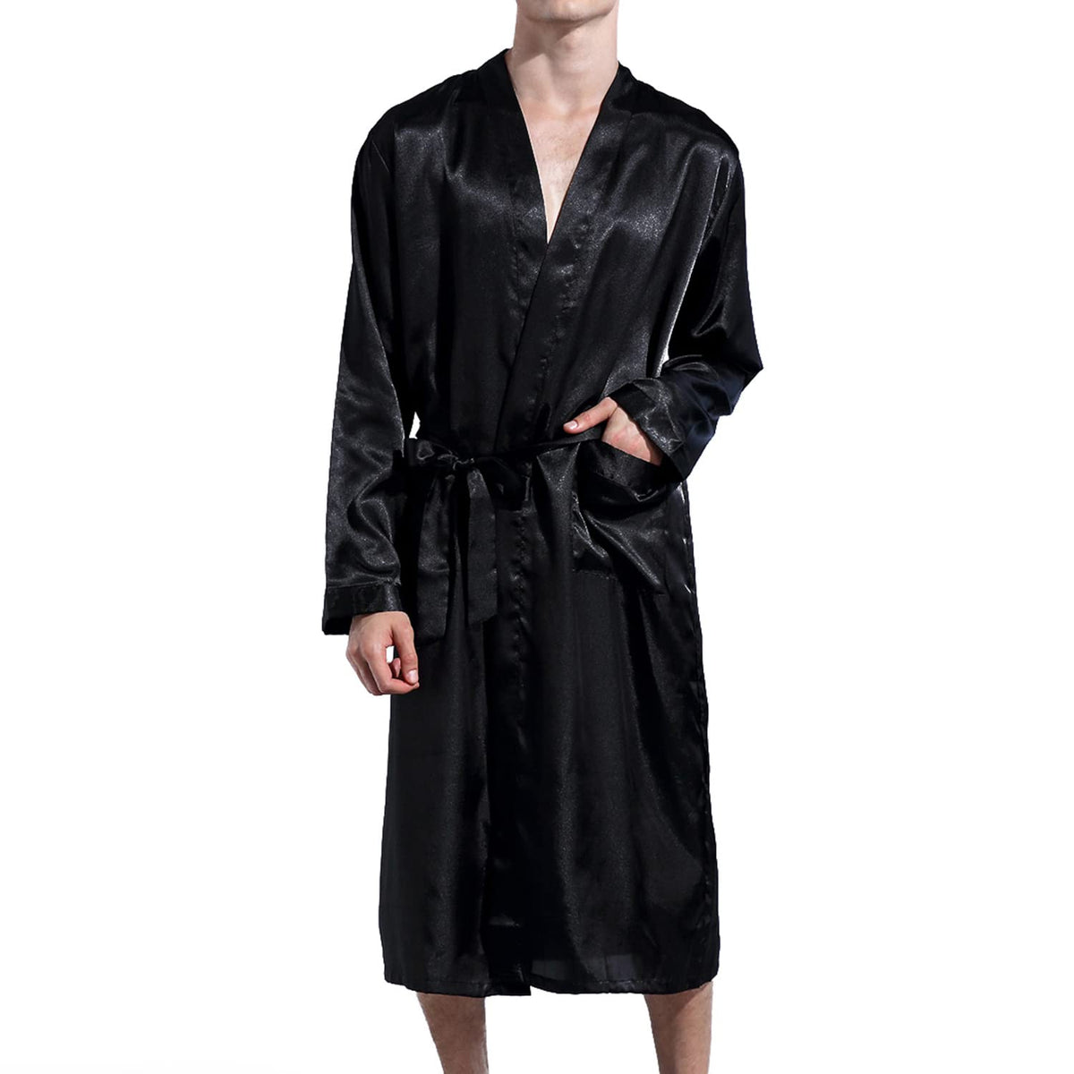 Previn Men's Satin Kimono Robe Long Spa Bathrobes Luxurious Silk Long Sleeve Loungewear