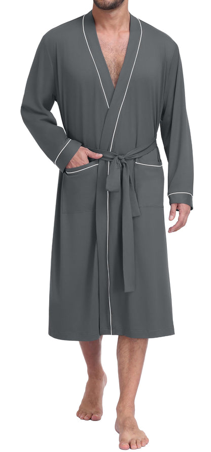 PrinStory Mens Lightweight Robe Soft Knit Kimono Long Bathrobe Loungewear
