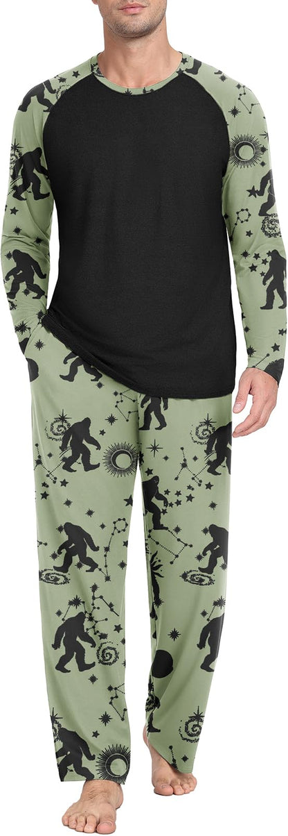 PrinStory Men's Pajama Sets Loungewear Sleepwear Pjs Lightweight Long Sleeve Shirts and Bottoms Soft Comfy Sleep Sets S-4XL