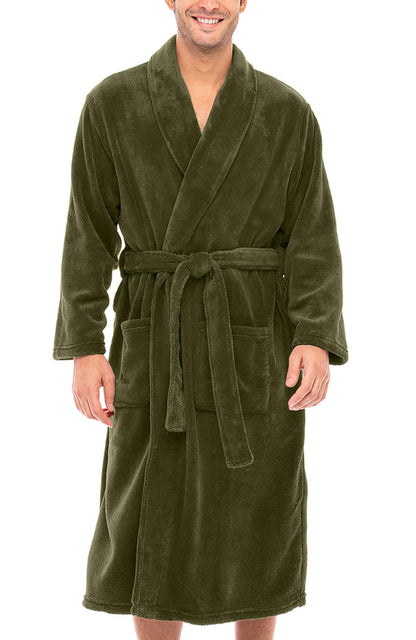 Men's Long Sleeve Lightweight Fleece Robe with Pockets, Bathrobe
