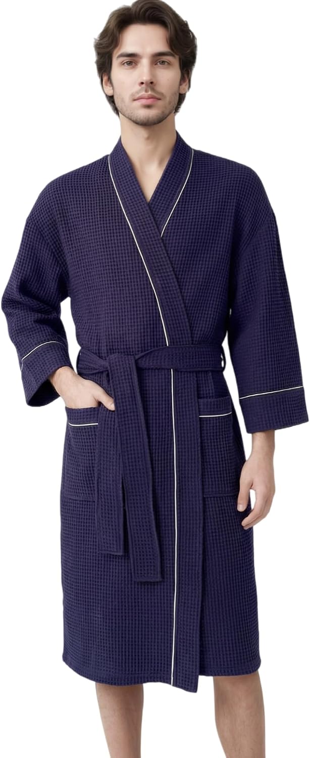 Turkish Waffle Robes for Men, Men's Lightweight Cotton Bathrobe