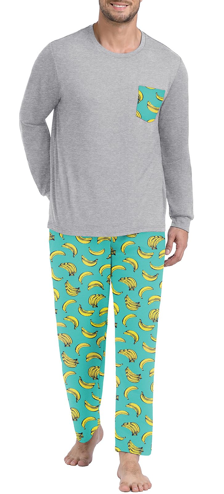 PrinStory Men's Pajama Sets Loungewear Sleepwear Pjs Lightweight Long Sleeve Shirts and Bottoms Soft Comfy Sleep Sets S-4XL