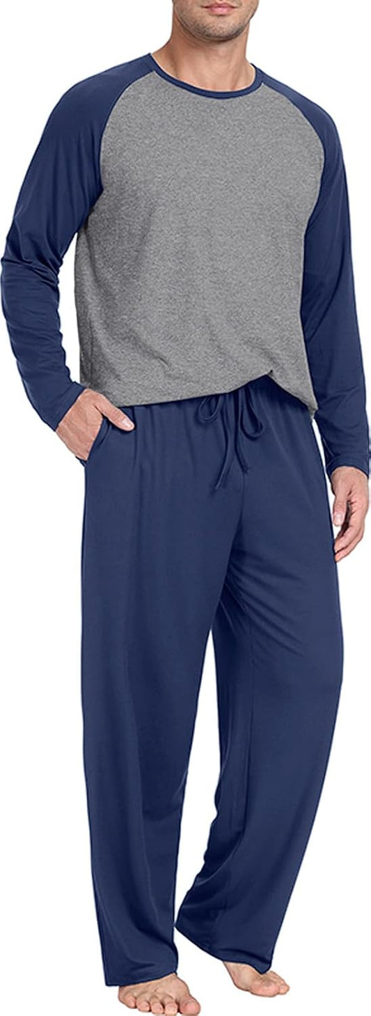 PrinStory Men's Pajama Sets Loungewear Sleepwear Pjs Lightweight Long Sleeve Shirts and Bottoms Soft Comfy Sleep Sets S-4XL
