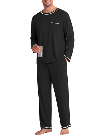 Ekouaer Mens Long Sleeve T-Shirt Pajama Set Soft 2 Piece Lounge Set