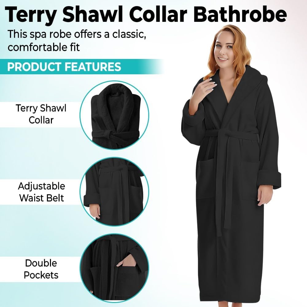 KAHAF COLLECTION Cotton Terry Robes for Women and Men, Terry Shawl Collar Bathrobe, ONE SIZE - UNISEX Men & Women Spa Robe
