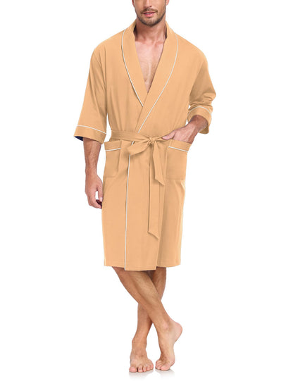 EA'S SECRET 100% Cotton Men's Lightweight Robe Summer Short Sleeve Bathrobe Soft Knee Length Robe with Pockets