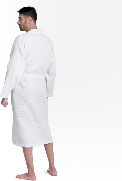 Looperry Unisex White Waffle Bathrobe (1 Piece) Luxurious & Lightweight Shower Robe in Organic Cotton Poly Blend